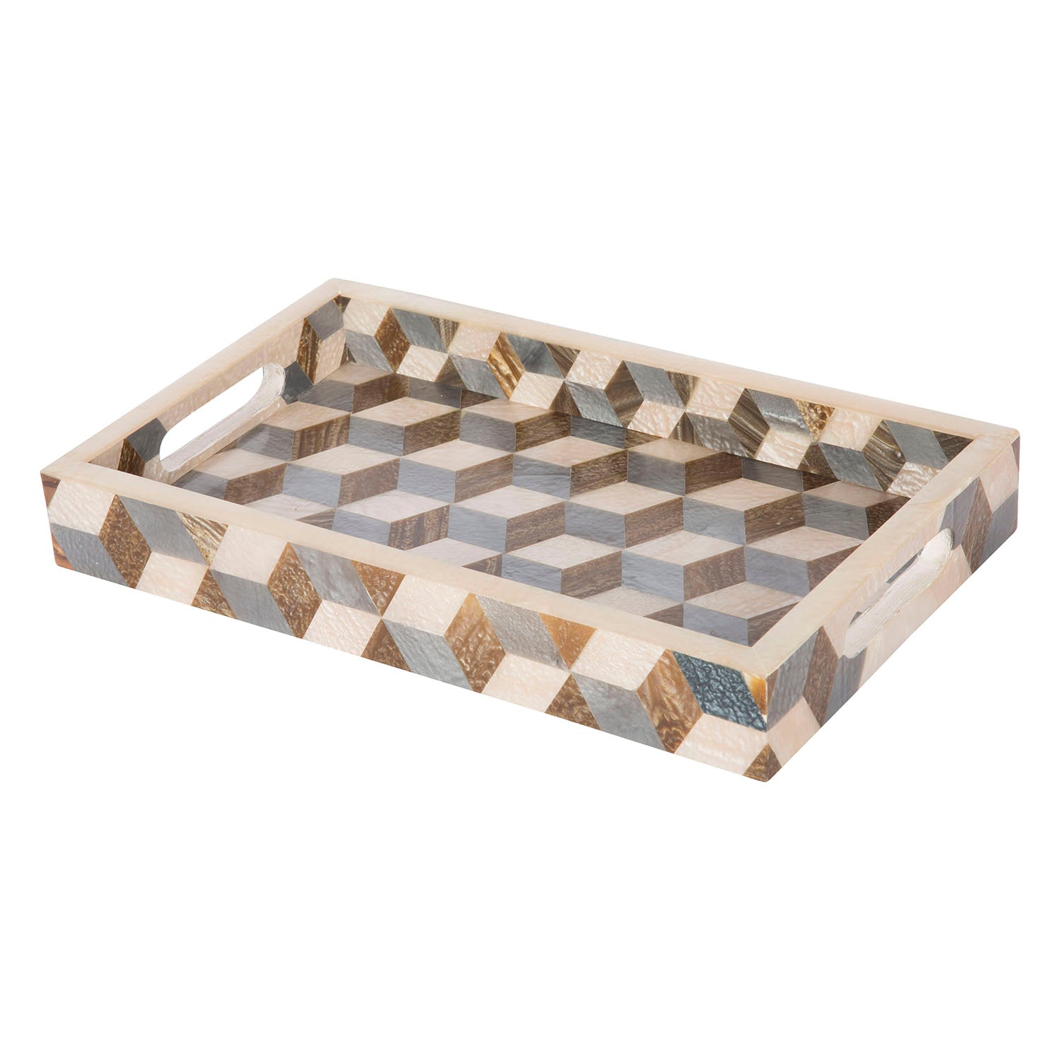 Decorative Tray 3D Pattern Resin Inlay Collection in 12x8, Brown & Grey