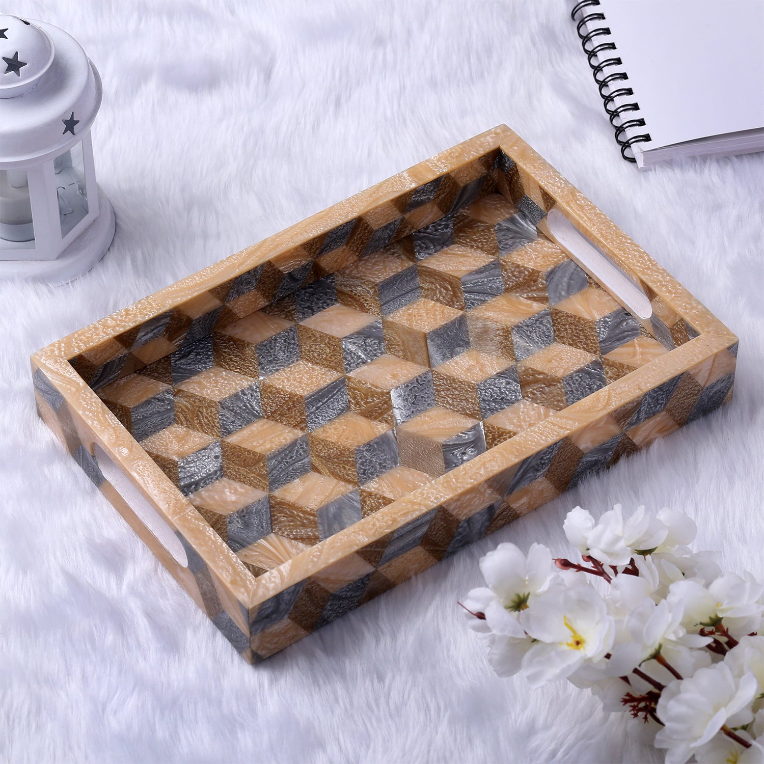 Decorative Tray Modern 3D Pattern Resin Inlay Vanity Organizer – 12" x 8"