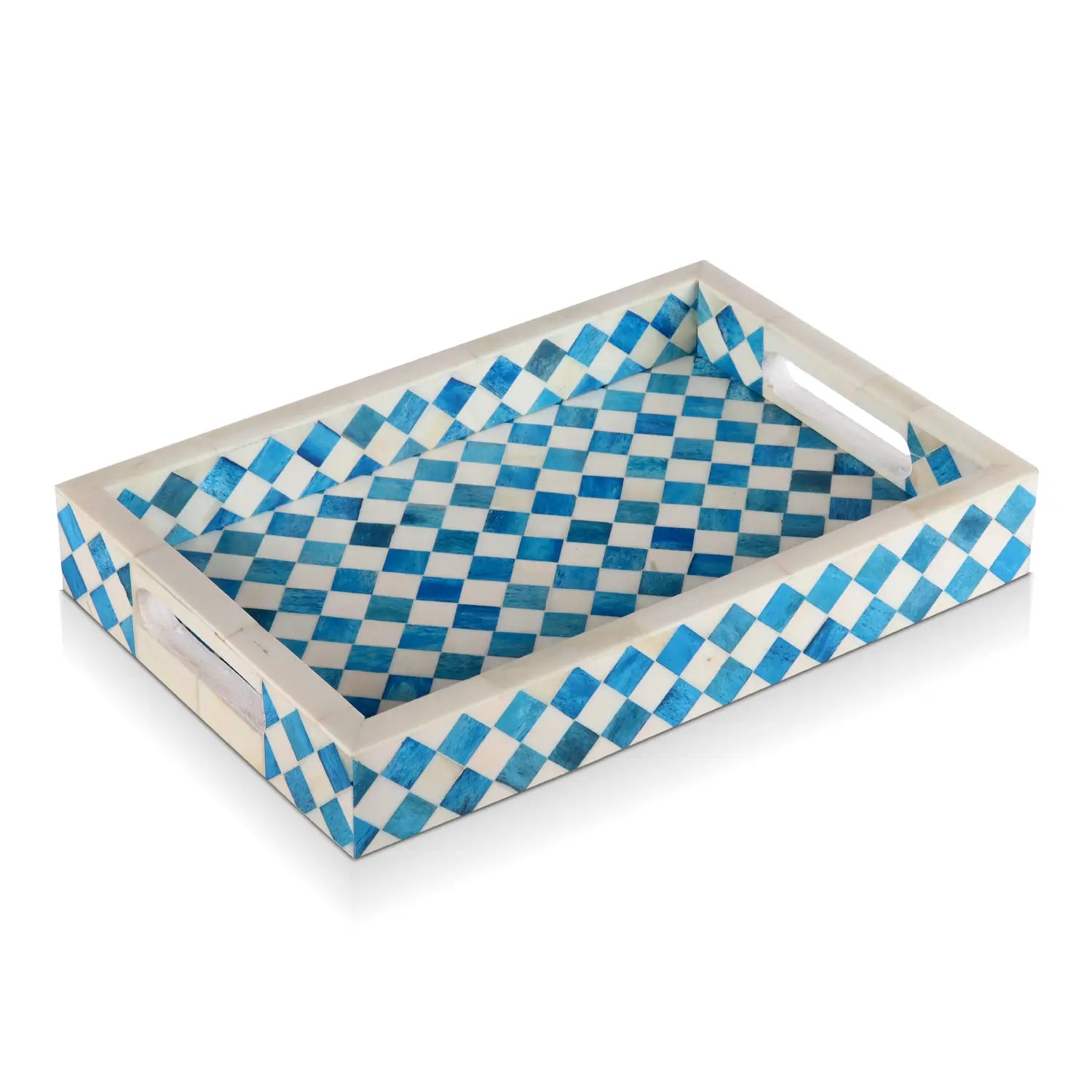 Decorative Tray Vintage Pattern Bone Inlay Collection in 12x8, Turquoise & White
