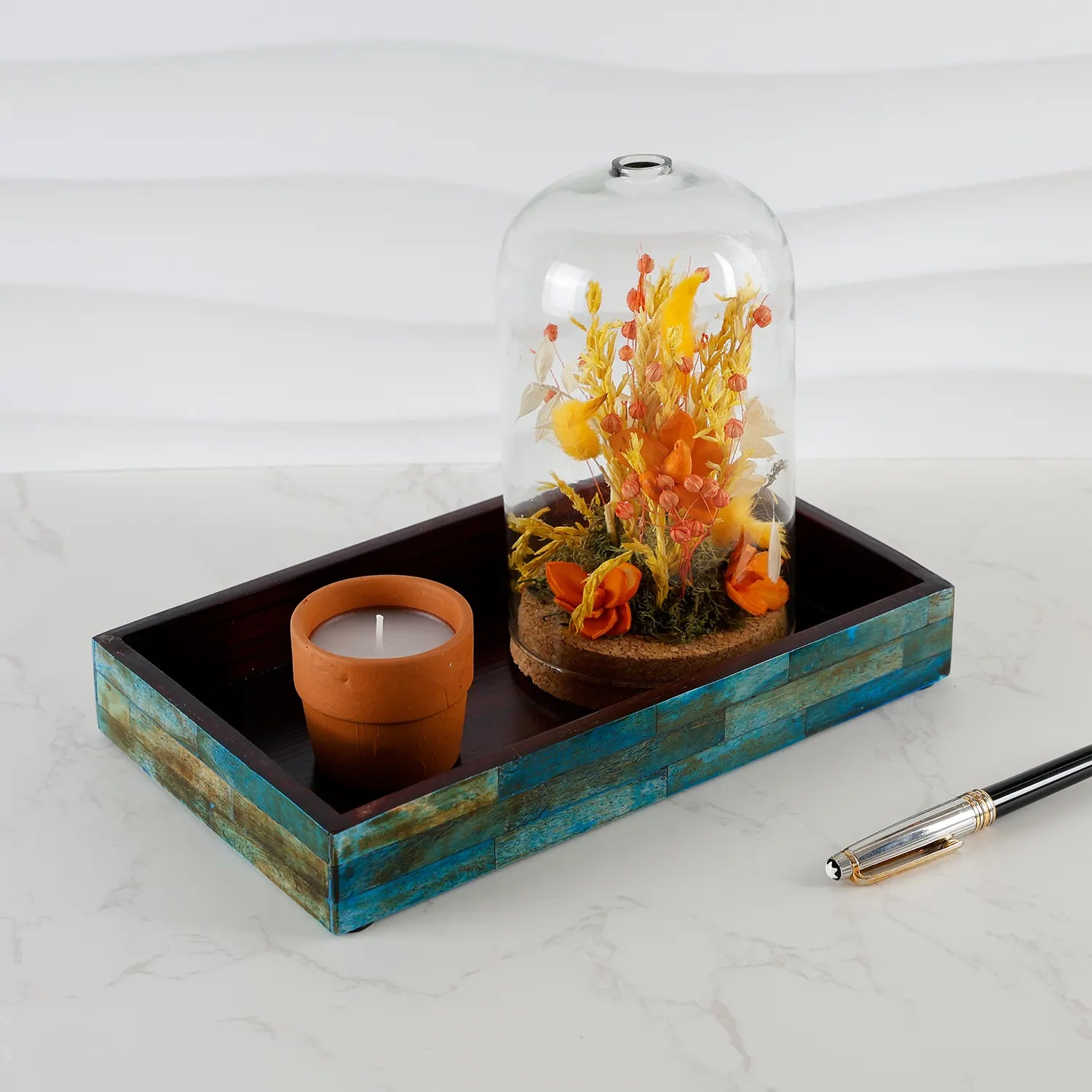 Vanity Tray Verdigris Pattern Bone Inlay Collection in 10x6