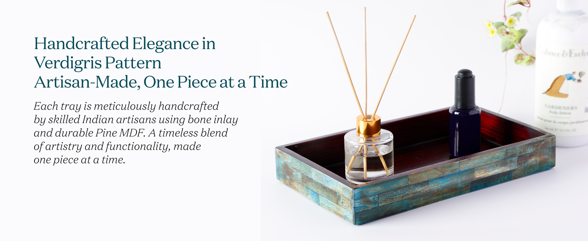 Vanity Tray Verdigris Pattern Bone Inlay Collection in 10x6