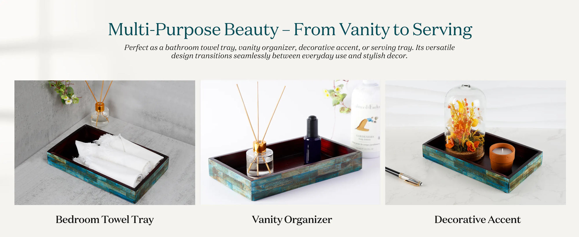 Vanity Tray Verdigris Pattern Bone Inlay Collection in 10x6