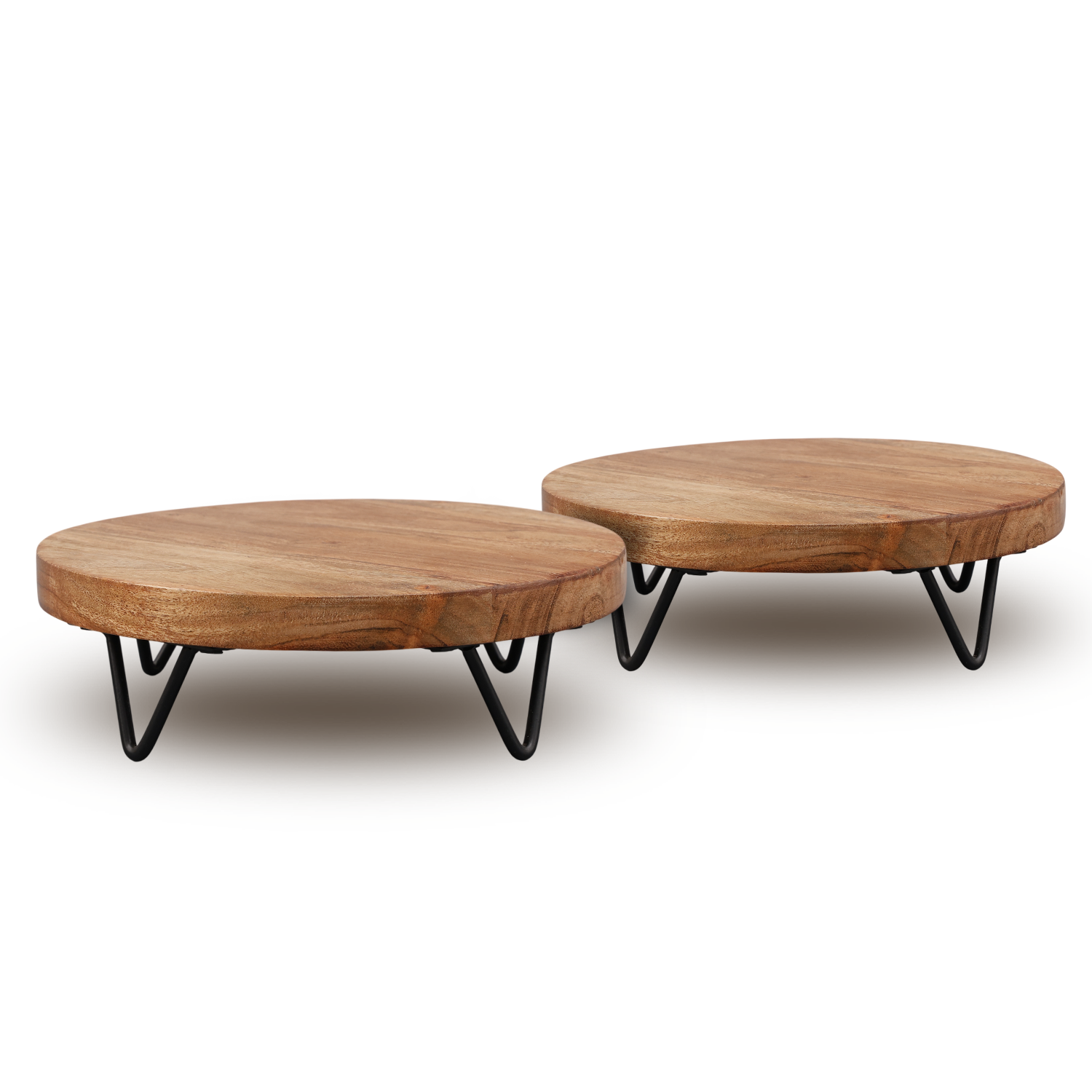 Wood Riser Set of 2 Round Trivet Display Stand 6" 8" Decor