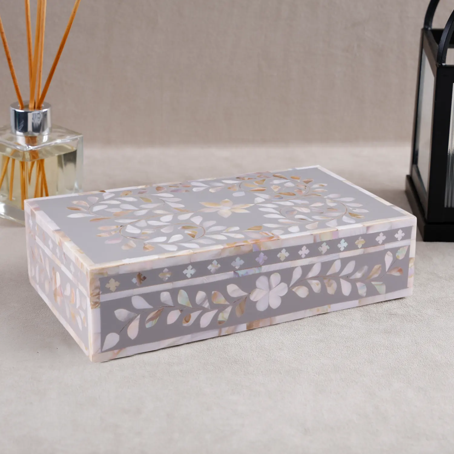Decorative Storage Box Alhambra Collection Mother of Pearl & Resin Inlay Multi– 10x6x2.5