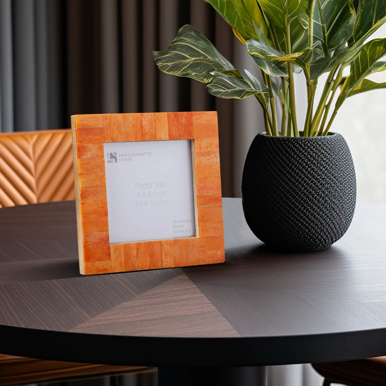 Square Baby Picture Frame Classic Pattern Bone Inlay – Orange ,4x4