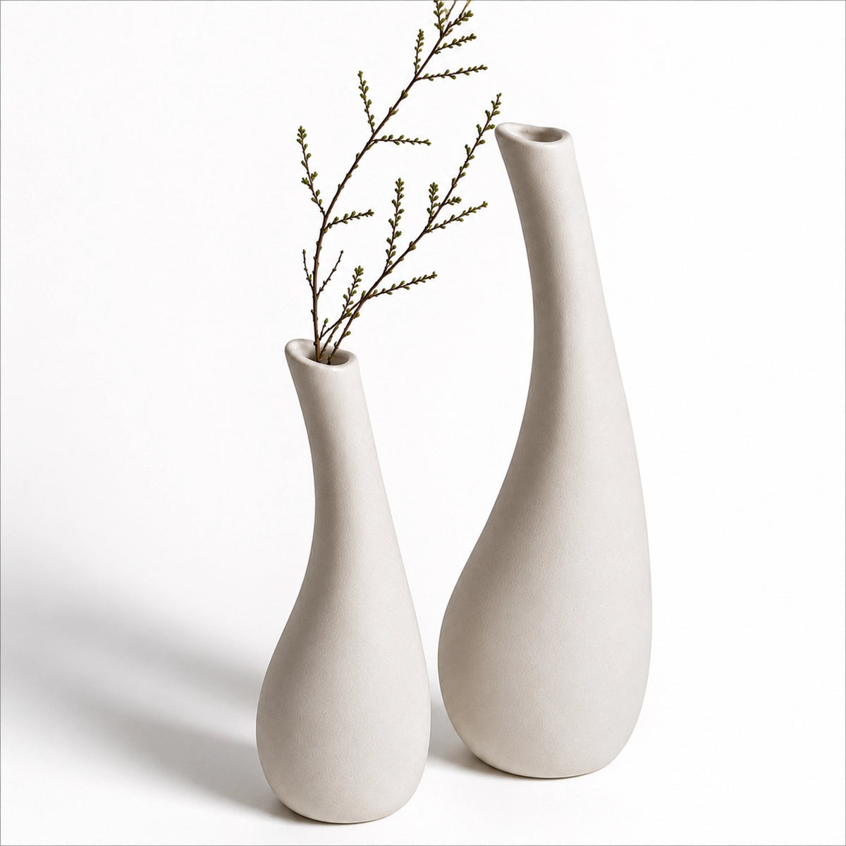 White Ceramic Vase Set of 2, Tear Drop Decorative Vases