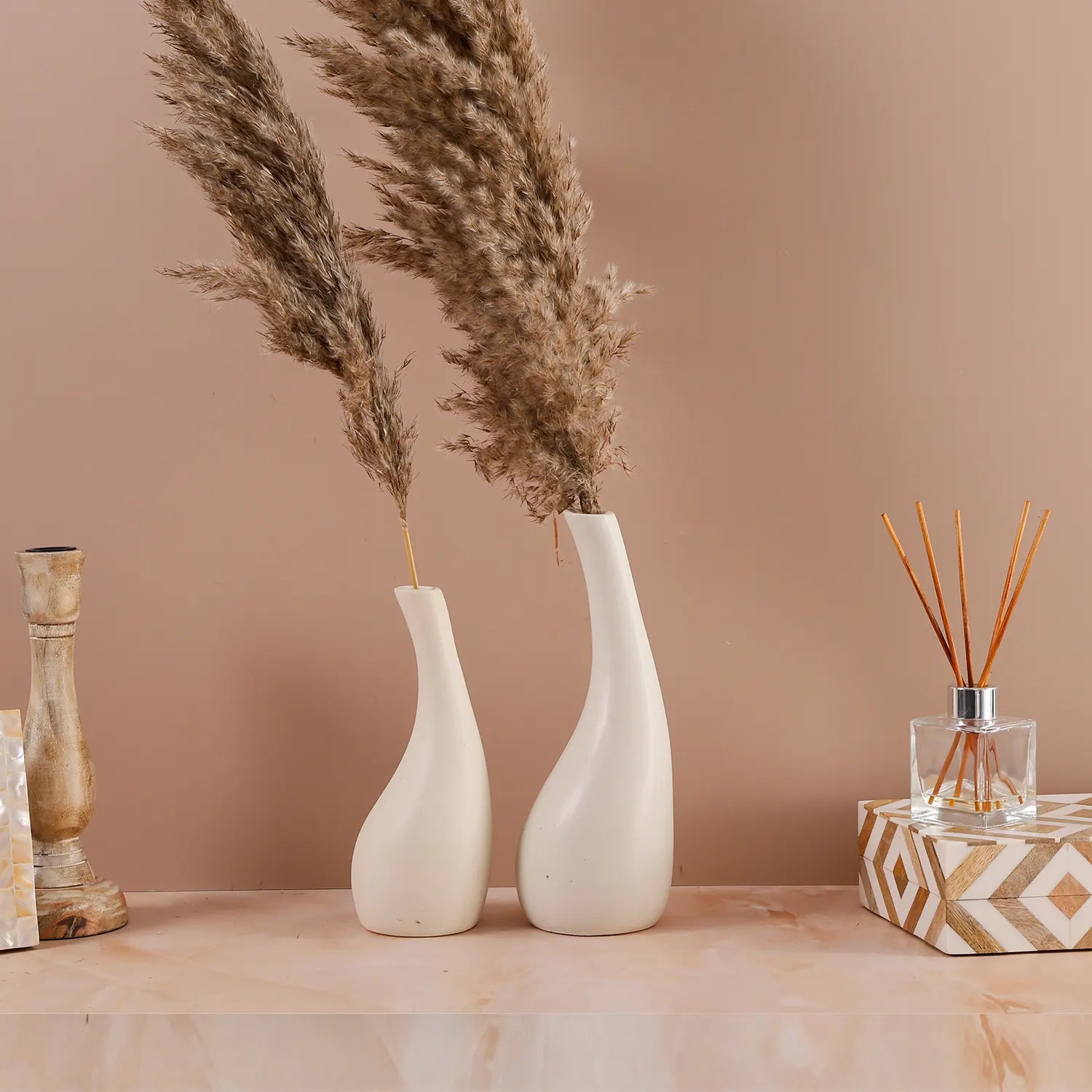 Ceramic Vase Tear Drop  Handmade White Flower Vases  Set Of 2