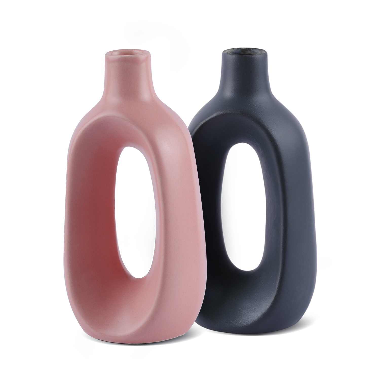 Ceramic Vase Set of Handmade Black & Pink Vases - Hallow
