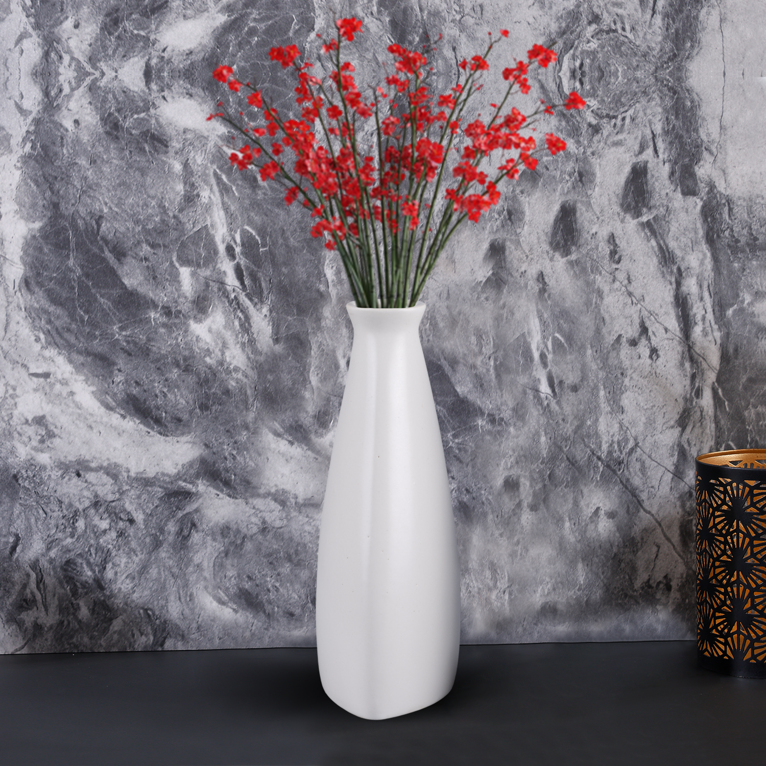 Ceramic Vase Set of 2– Black White Taper Decorative Flower Vases