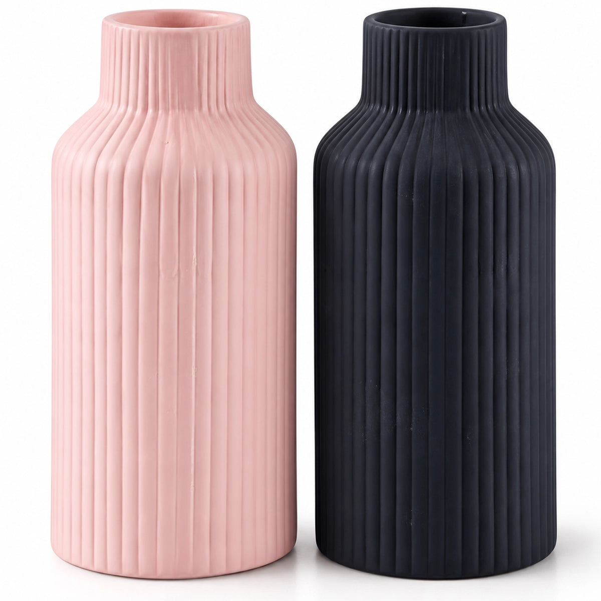 Hand-Carved Pink & Black Ceramic Vase Set Shelf & Console
