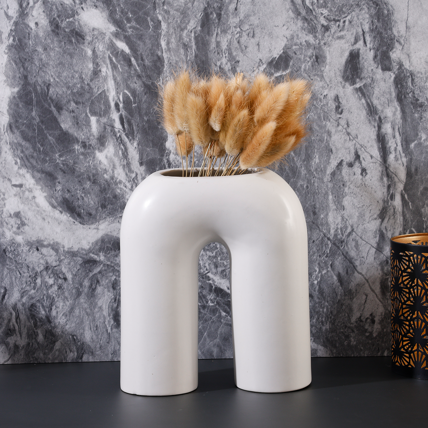 Ceramic Vase– Modern White Arcform Vase for Minimalist Shelf Décor