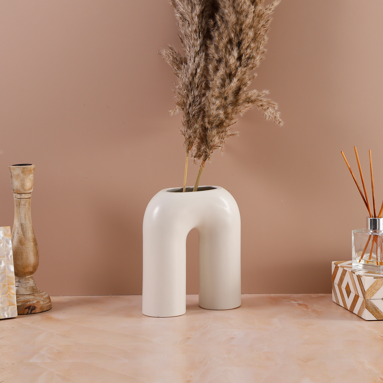 Ceramic Vase– Modern White Arcform Vase for Minimalist Shelf Décor