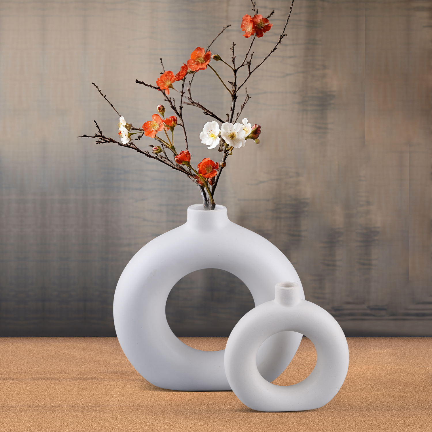 Ceramic Vase Set of 2 – White & Black Matte Decorative Vases for Flowers