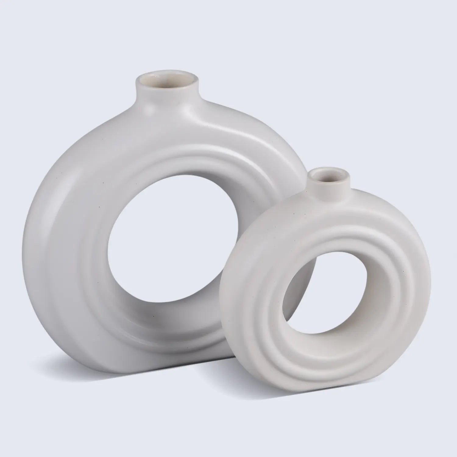 White Ceramic Vase Set of 2, Sculptural Ring Vases Decor