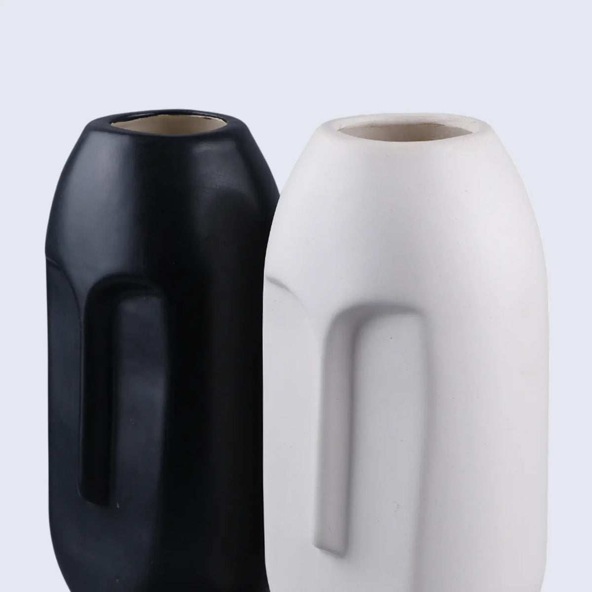 Ceramic Vase Set of 2 Oval Duo Face Pattern – Matte White & Black