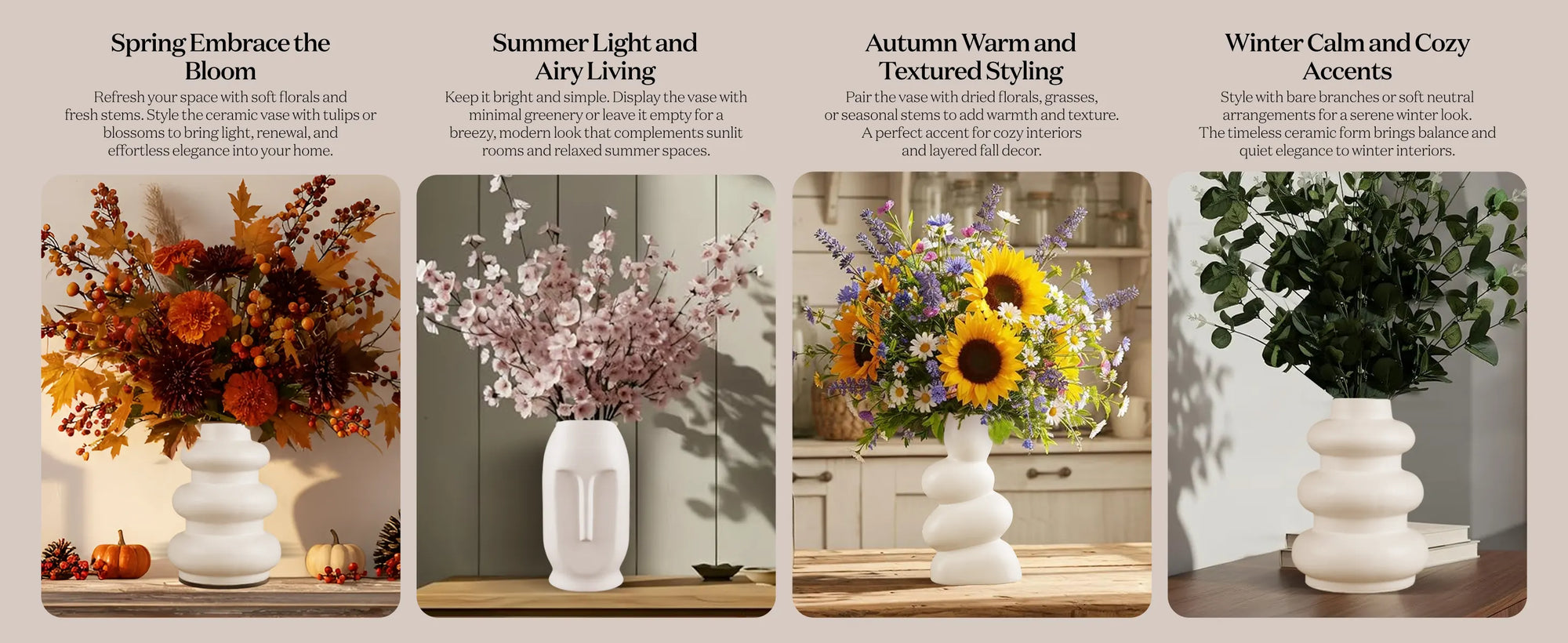 Ceramic Vase  Twist Curve For Flowers White Flower Vase