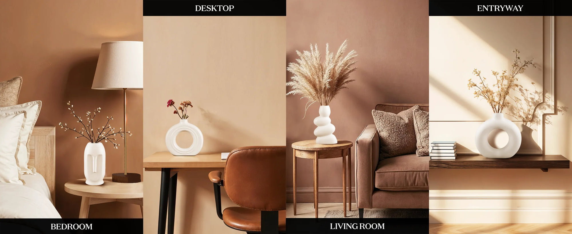 Ceramic Vase Set of 2 Oval Duo Face Pattern – Matte White & Black