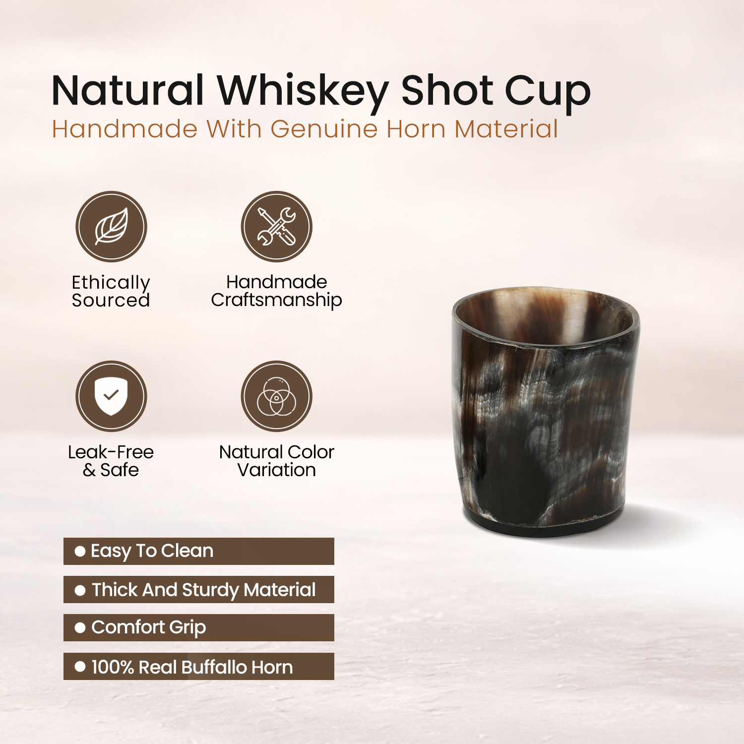 Buffalo Horn Whiskey Shot Glasses 6.5 oz - (Pack of 4)