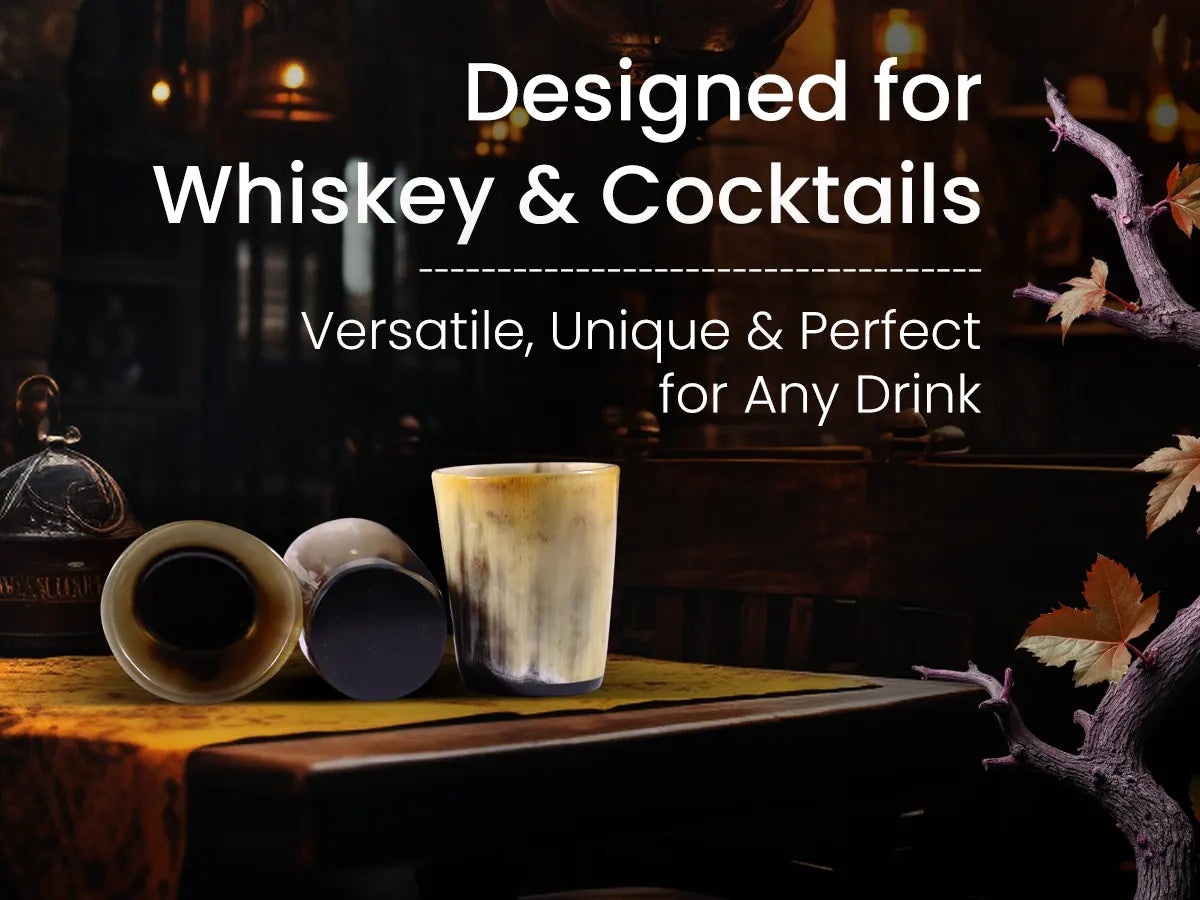 Horn Whiskey Shot Glasses Pack 3 - Holds Upto 6.5 oz, Natural