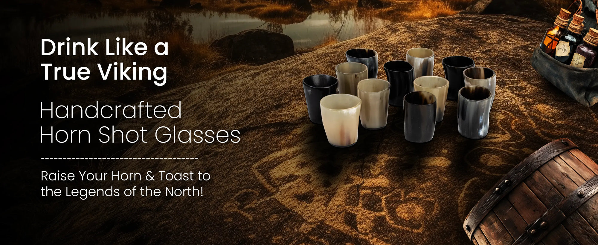 Horn Whiskey Shot Glasses Pack 12 - Holds Upto 6.5 oz, Natural