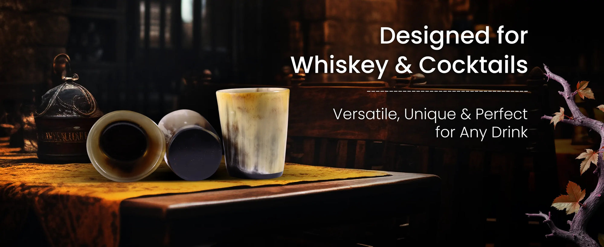 Horn Whiskey Shot Glasses Pack 3 - Holds Upto 6.5 oz, Natural