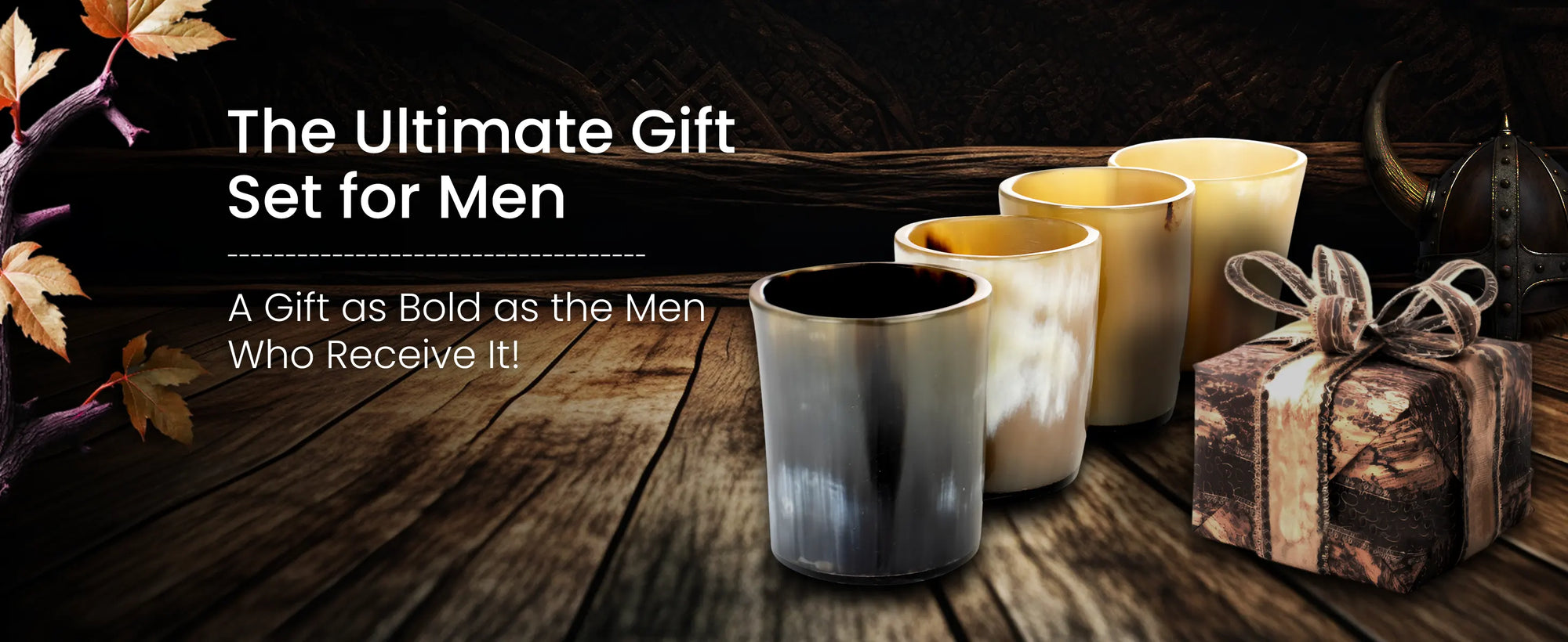 Horn Whiskey Shot Glasses Pack 3 - Holds Upto 6.5 oz, Natural