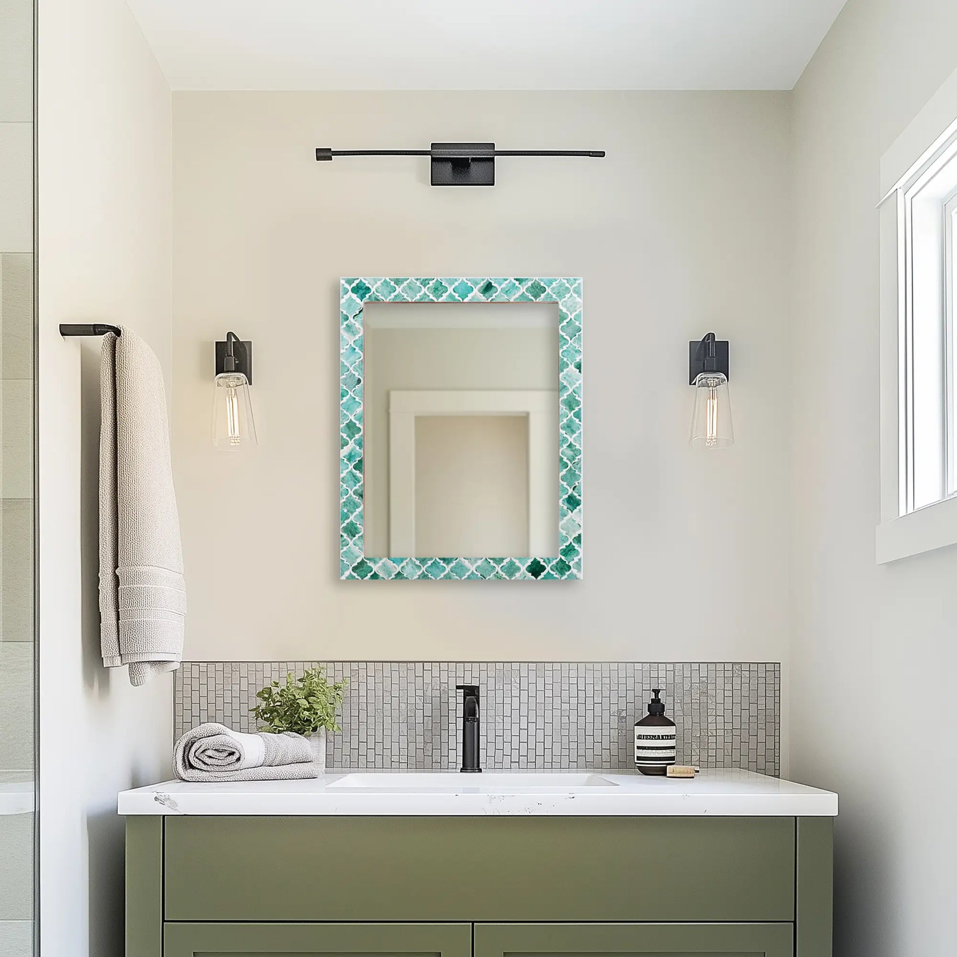 Make to Order Moroccan Green Mirror Bone & Resin Inlay Collection in 4 Sizes