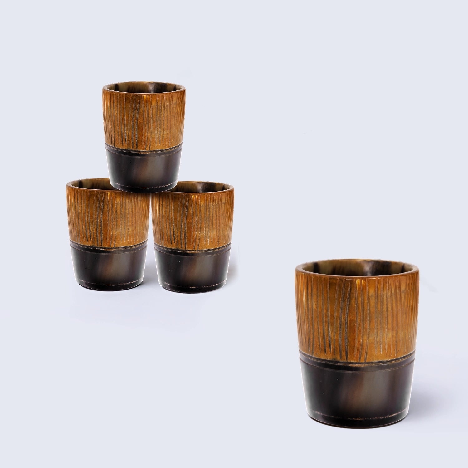 Whiskey Shot Cups Set Strips Pattern Real Ox Horn 6.5 oz, Pack 4, 8 & 12