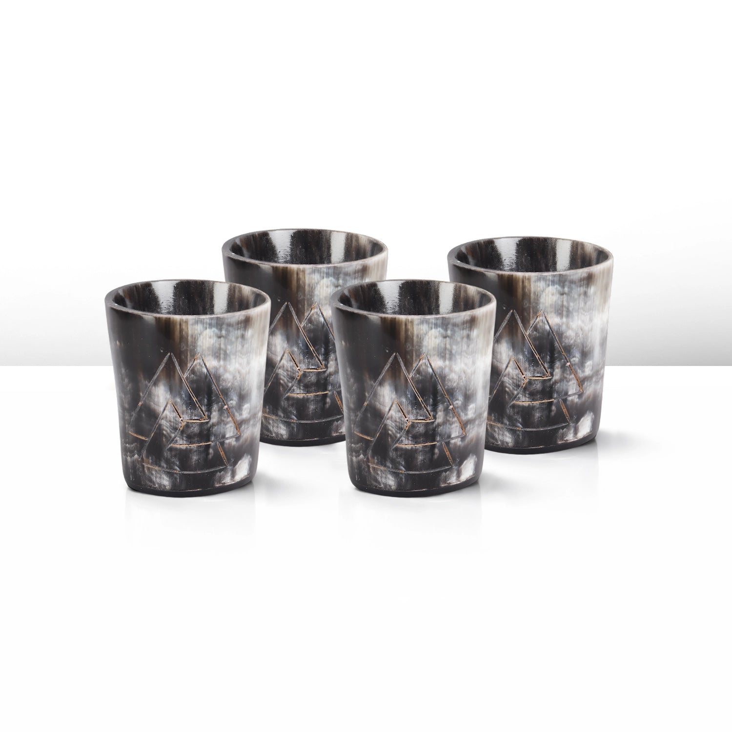 Whiskey Shot Cups Set Odin Pattern Real Ox Horn 6.5 oz, Pack 4, 8 & 12
