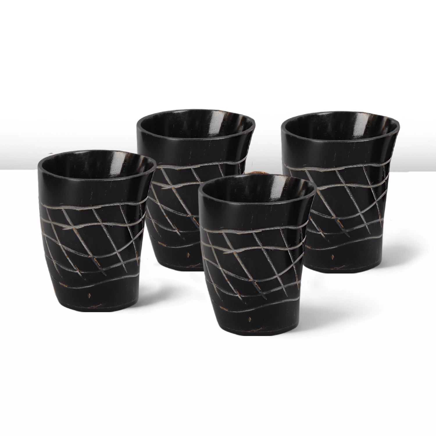 Whiskey Shot Cups Set Web Pattern Real Ox Horn 6.5 oz, Pack 4, 8 & 12