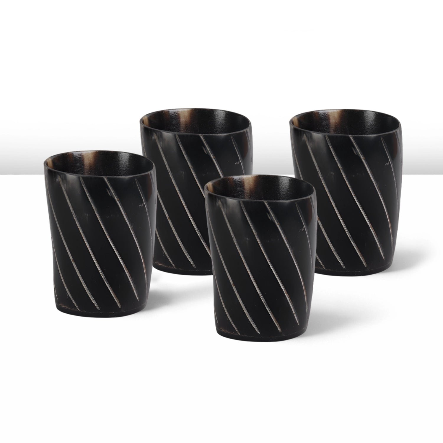 Whiskey Shot Cups Set Twist Pattern Real Ox Horn 6.5 oz, Pack 4, 8 & 12