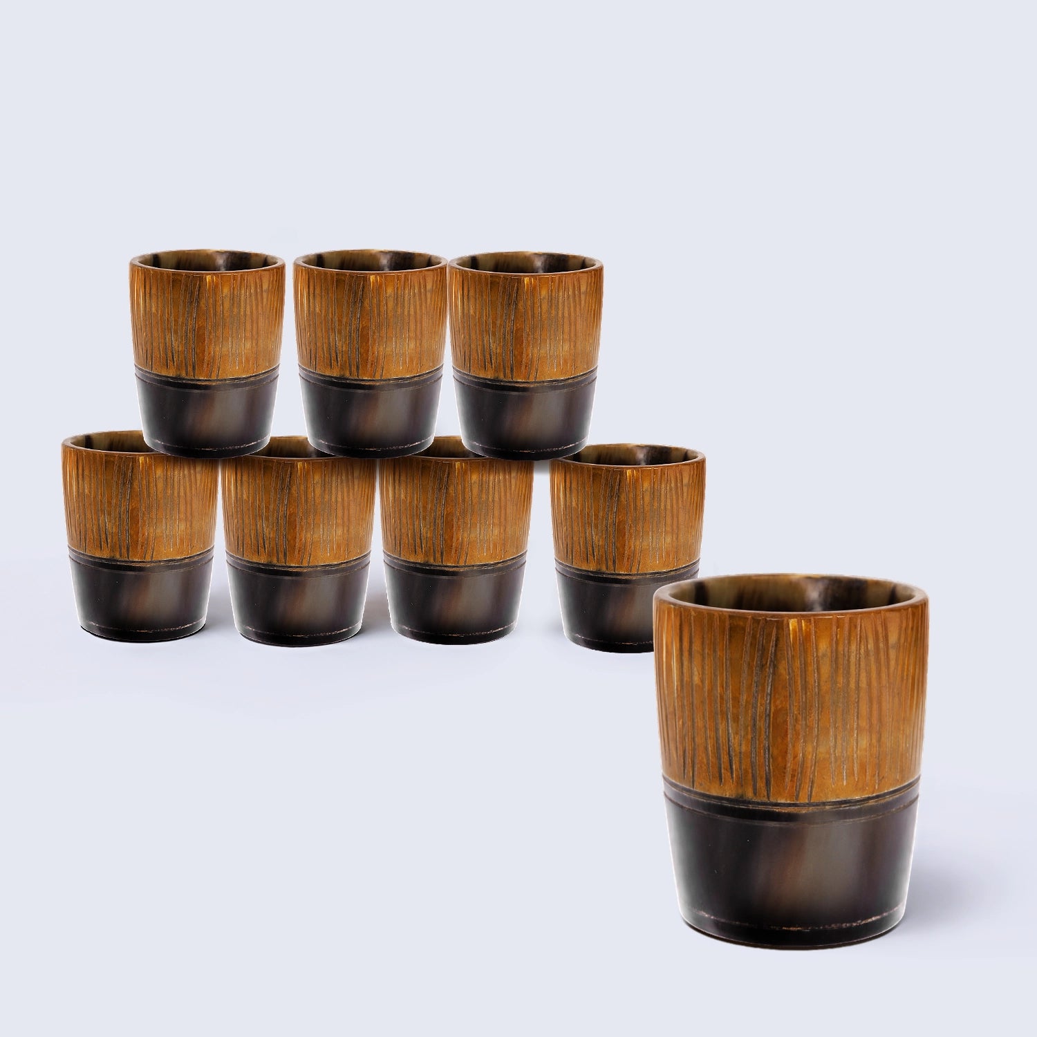 Whiskey Shot Cups Set Strips Pattern Real Ox Horn 6.5 oz, Pack 4, 8 & 12
