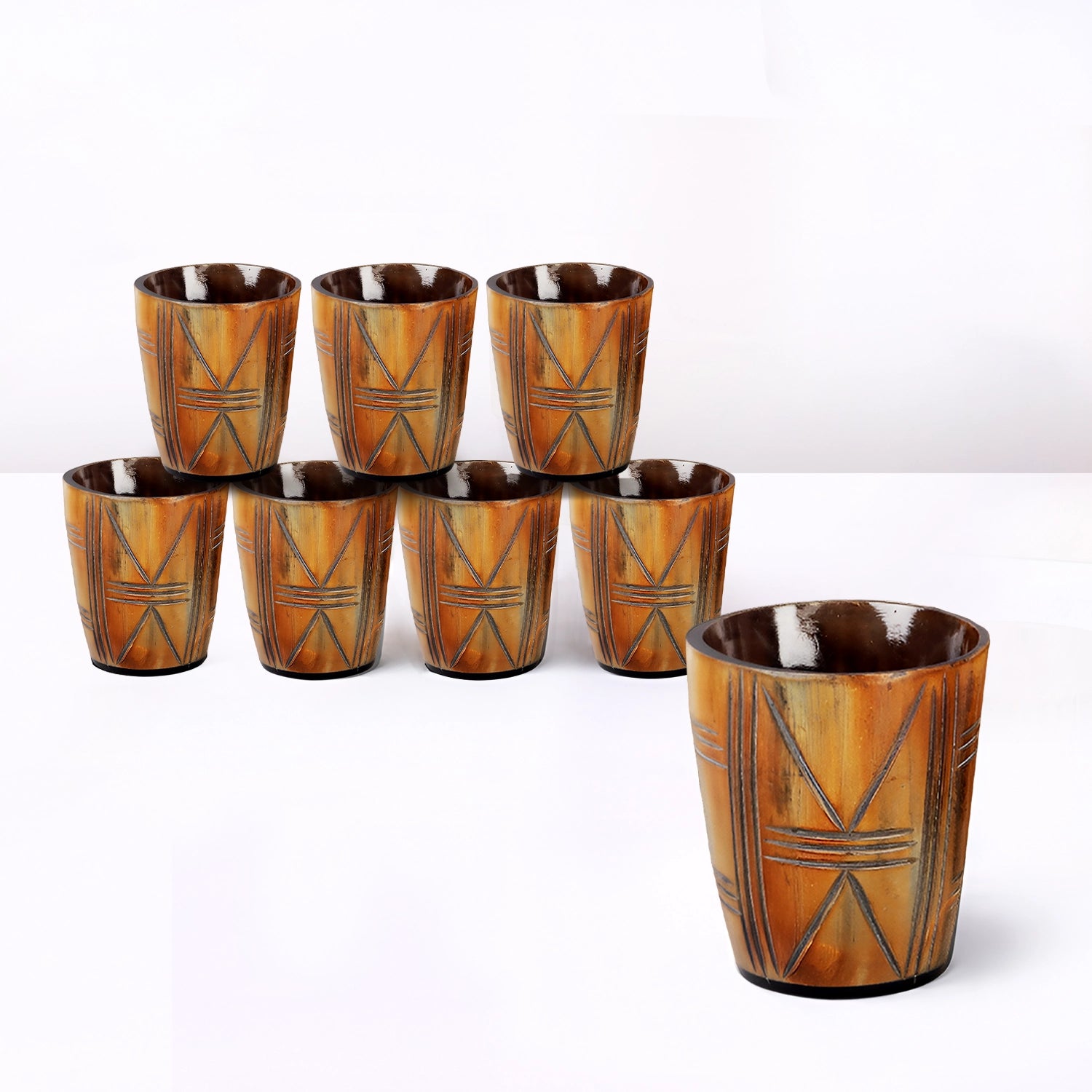Whiskey Shot Cups Set Crossroad Pattern Real Ox Horn 6.5 oz, Pack 4, 8 & 12