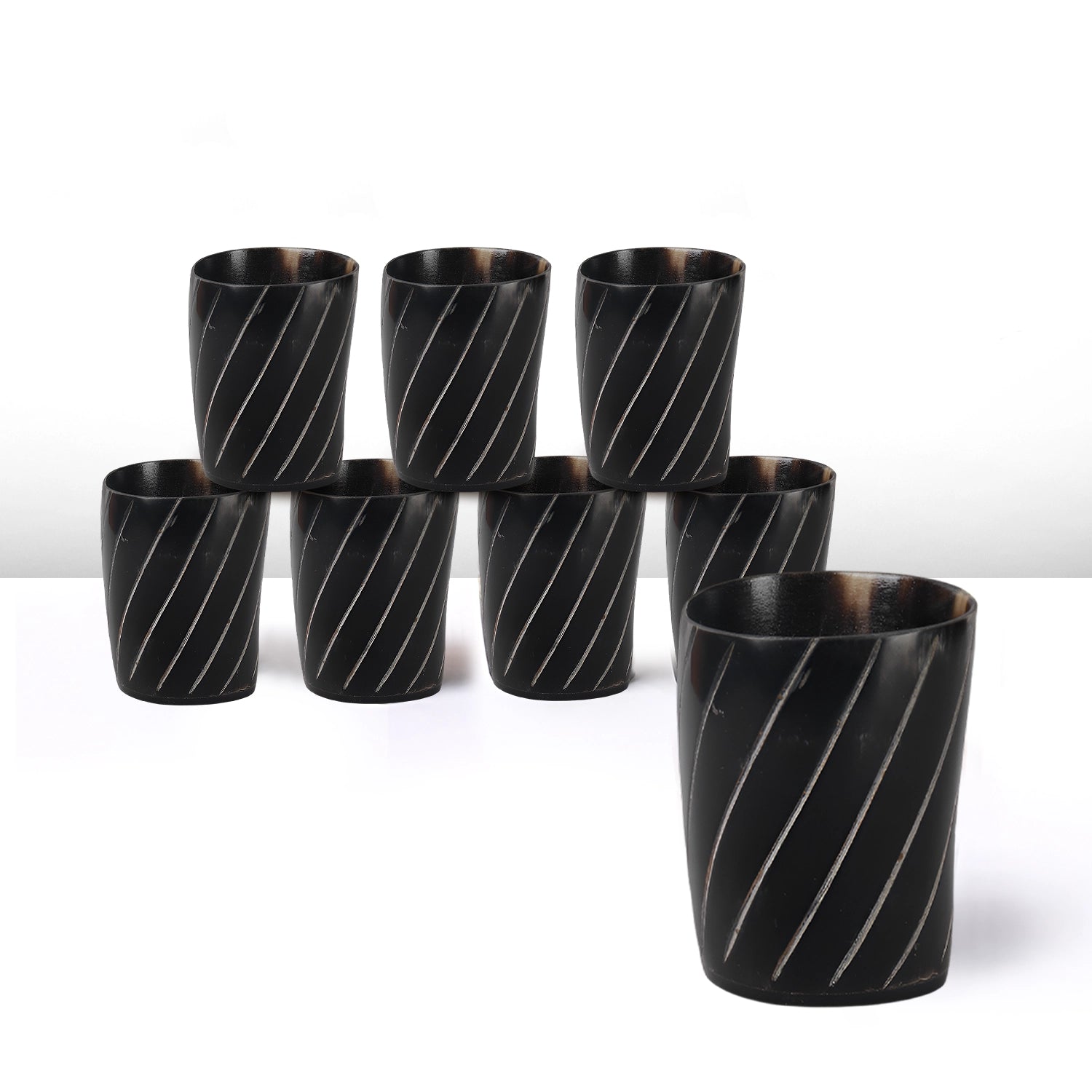 Whiskey Shot Cups Set Twist Pattern Real Ox Horn 6.5 oz, Pack 4, 8 & 12