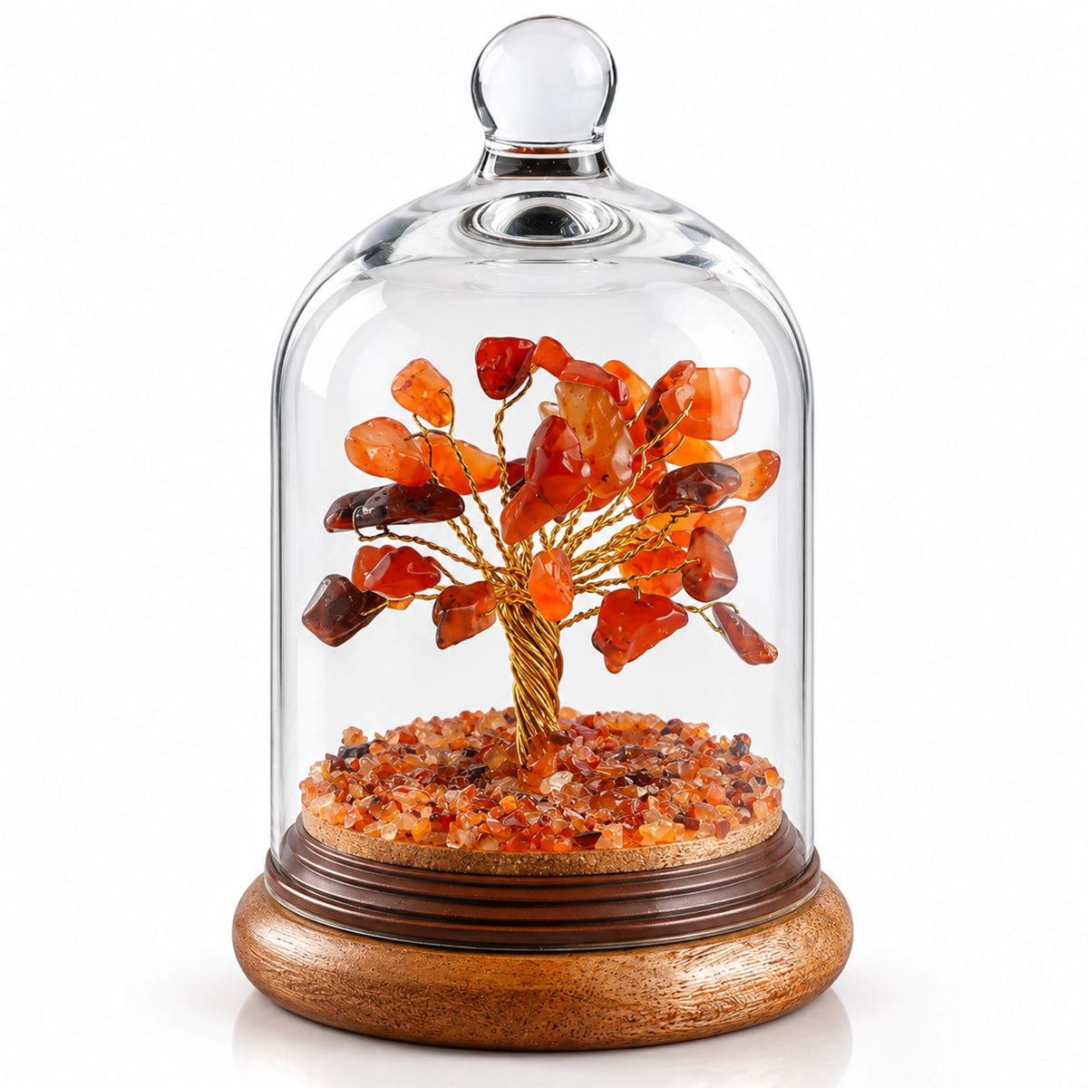 Carnelian Stone Tree Decorative Cloche | Natural Stone & Wood