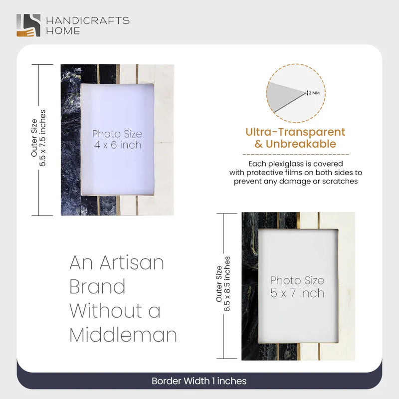 Size Chart for Handmade West Coast Ventura Collection inspired Resin Inlay Picture Frames Black & White