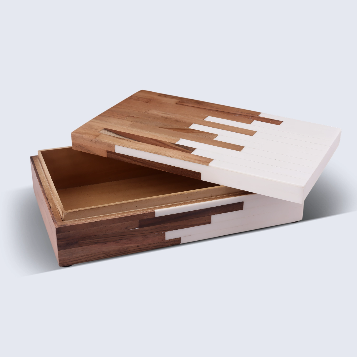 Decorative Storage Box Equalizer Wood & Resin Inlay in 3 Sizes, Brown White