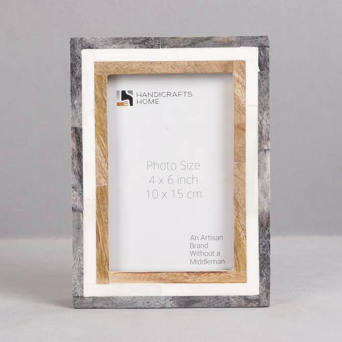 Handmade Natural Wood & Bone Inlay Picture Frame - Strata Collection - 4x6 5x7, for tabletop or wall display