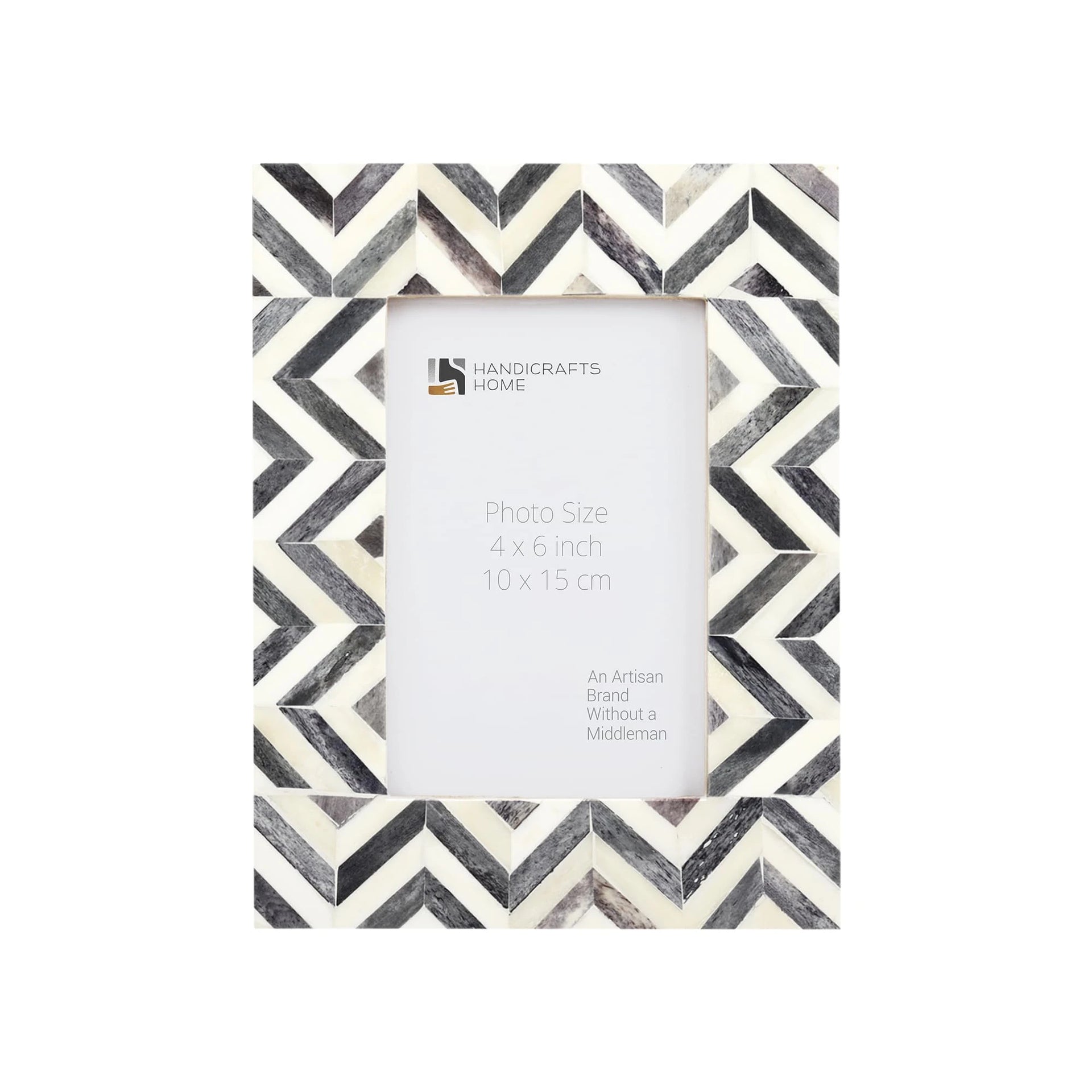 Picture Frame Zigzag Herringbone Collection Bone Inlay Grey – 4x6"