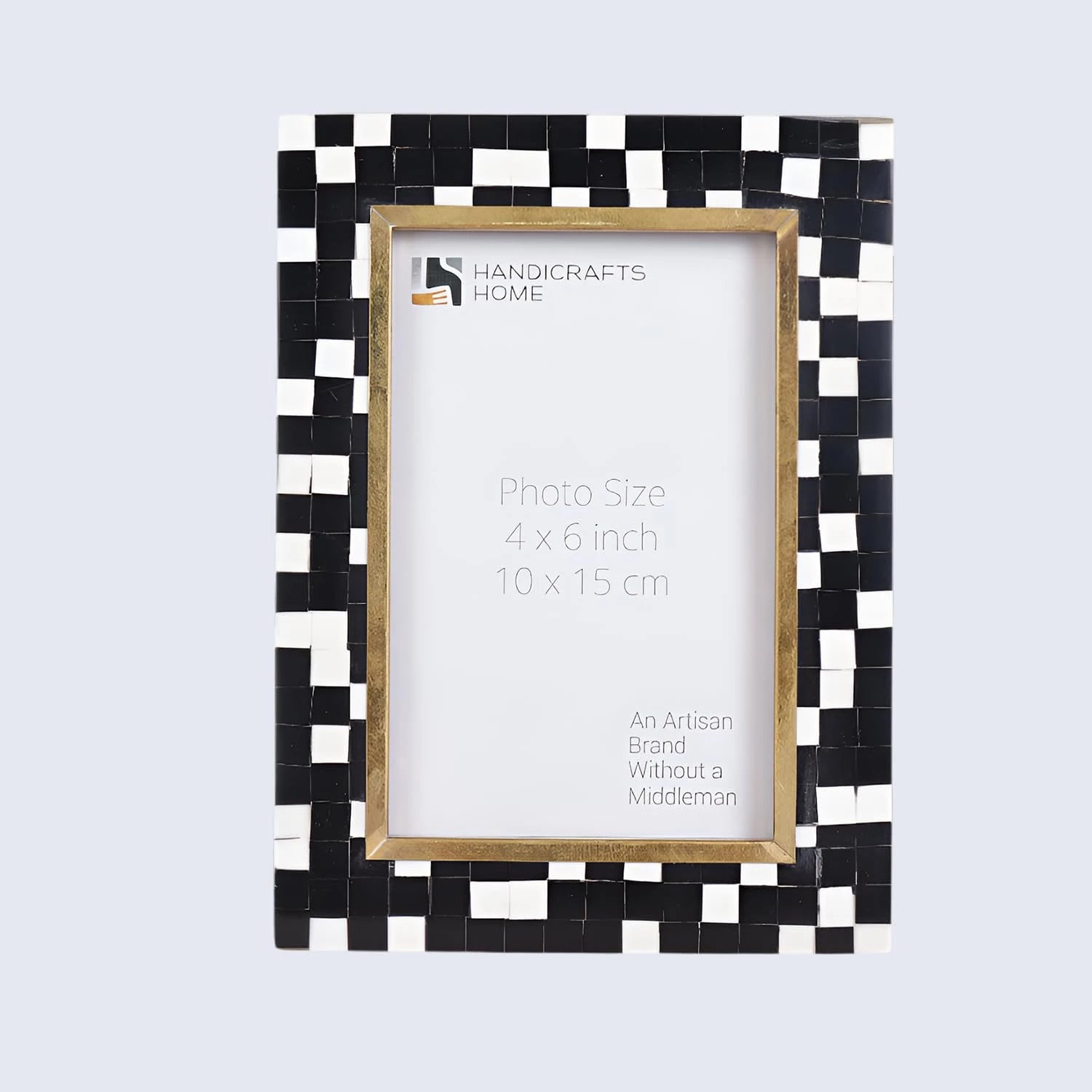 Picture Frames Halo Mosaic Collection Resin Inlay With Brass Accents, Black- 4x6