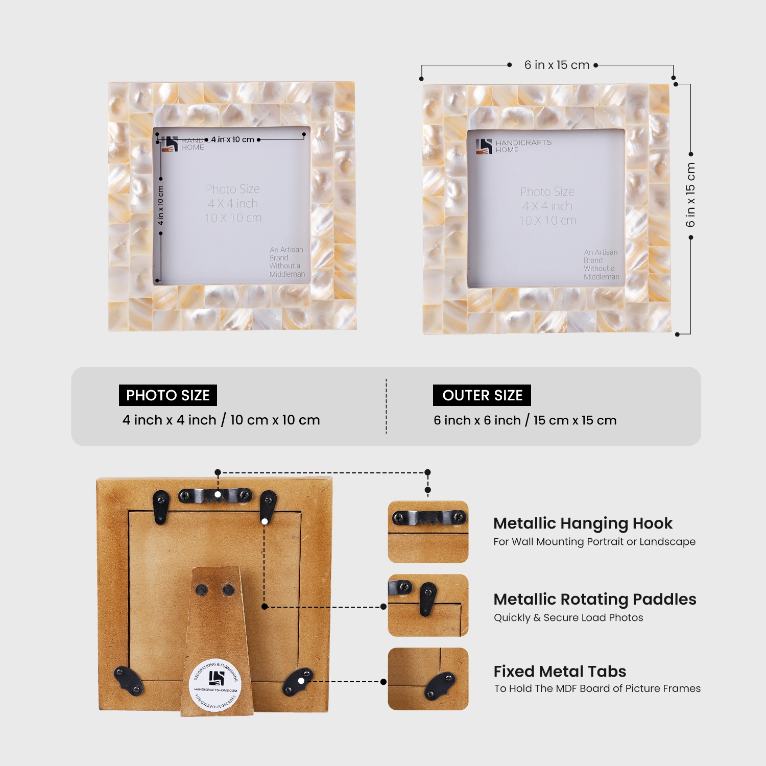 Square Baby Picture Frames Mother of Pearl 4x4 Inch, White