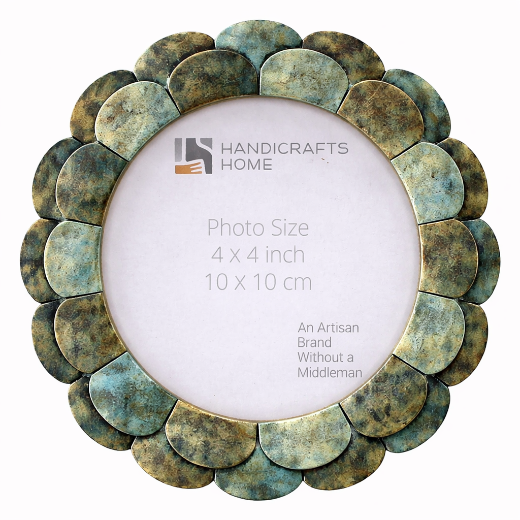Pre-Order Round Scallop Verdigris Bone Inlay Photo Frame 4x4 Tabletop Wall
