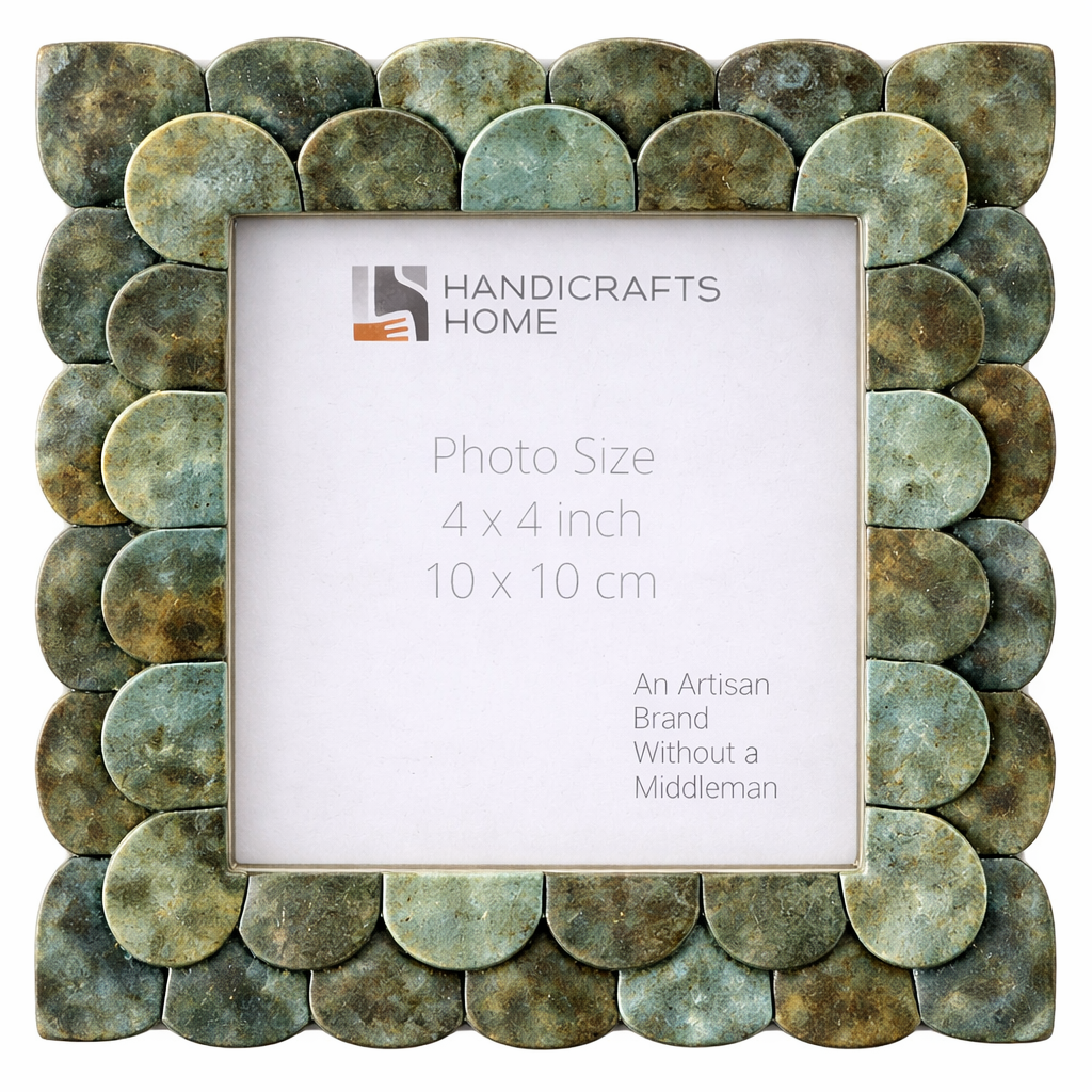 Pre-Order Square Scallop Verdigris Bone Inlay Photo Frame 4x4 Tabletop Wall