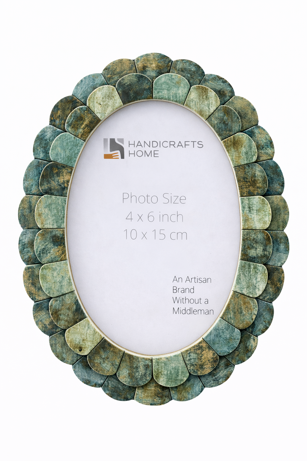 Pre-Order Oval Scallop Verdigris Bone Inlay Photo Frame 4x6, 5x7 Tabletop Wall