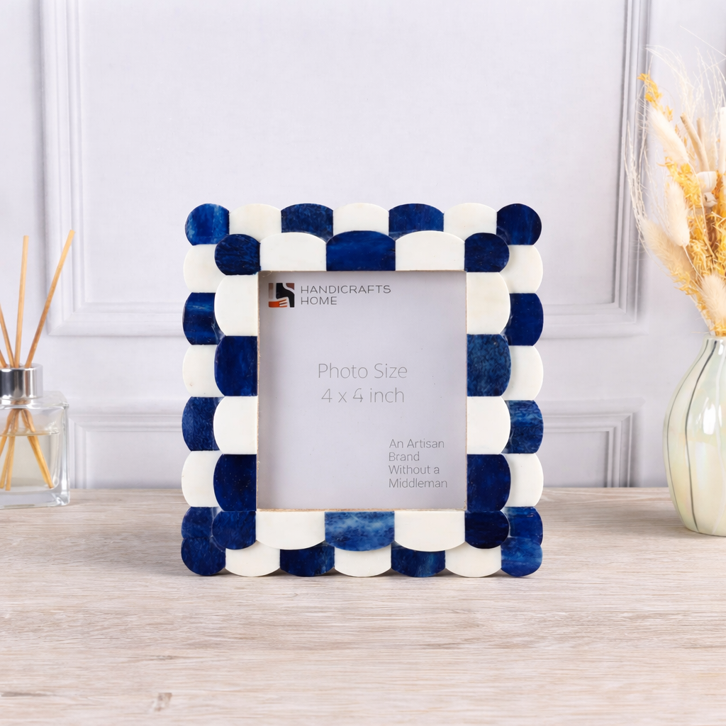 Pre Order Baby Picture Frames Scallop Art Inspired Collection Bone Inlay, Blue, 4" x 4"