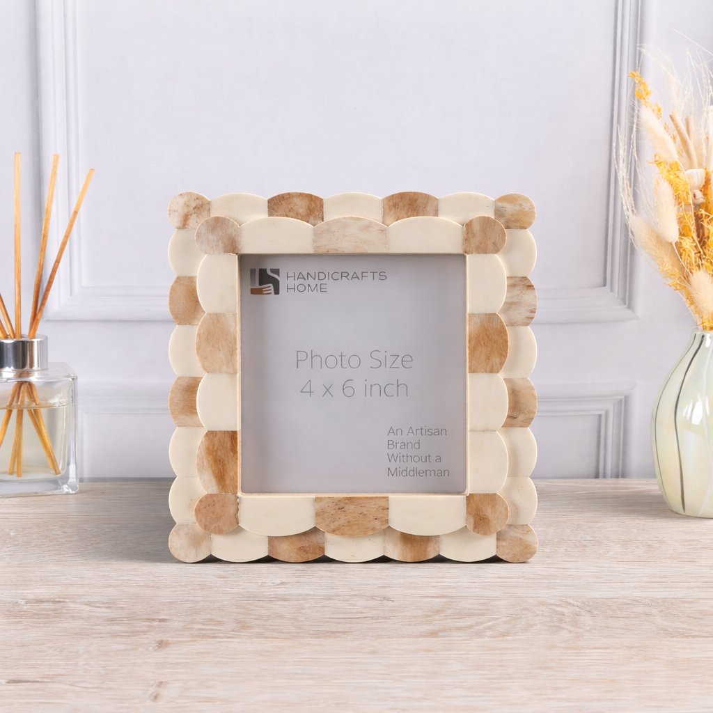 Pre Order Baby Picture Frames Scallop Art Inspired Collection Bone Inlay, Brown, 4" x 4"