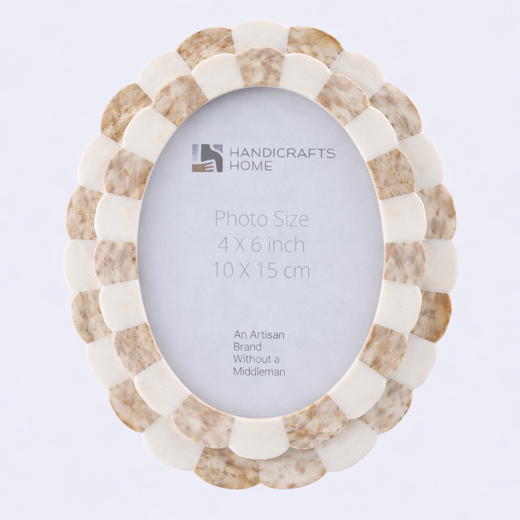 Pre Order Oval Picture Frames Scallop Art Inspired Collection Bone Inlay, Brown, 4" x 6"