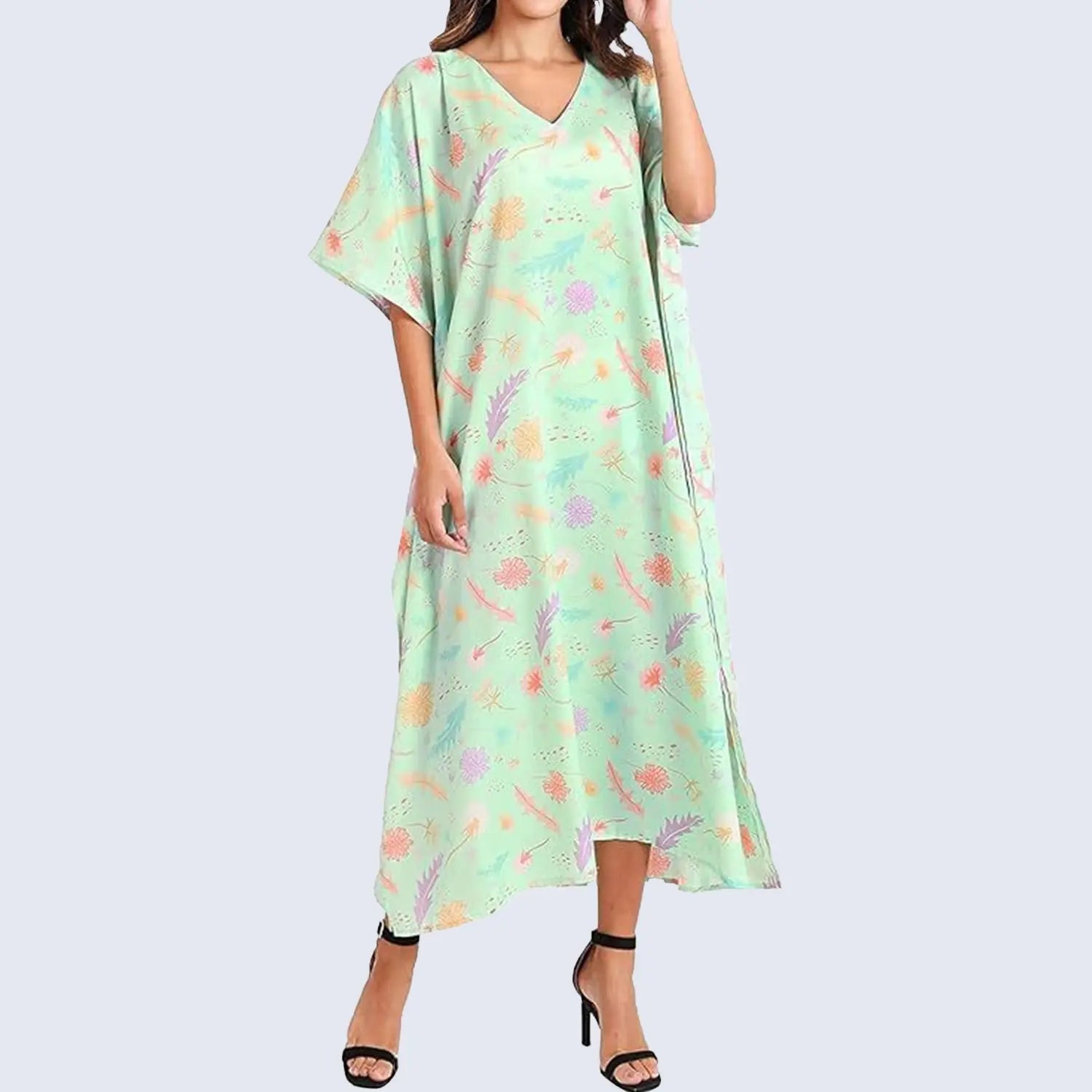 Women Long Kaftans Summer Holiday Caftan Dress Green S-3XL