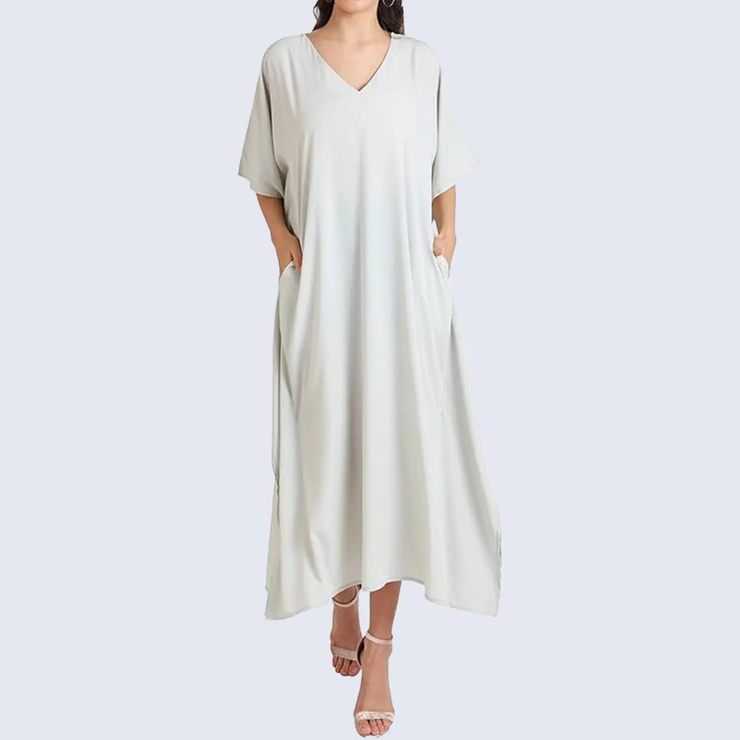Women Long Kaftans Summer Holiday Caftan Dress, Smoke Grey S-3XL