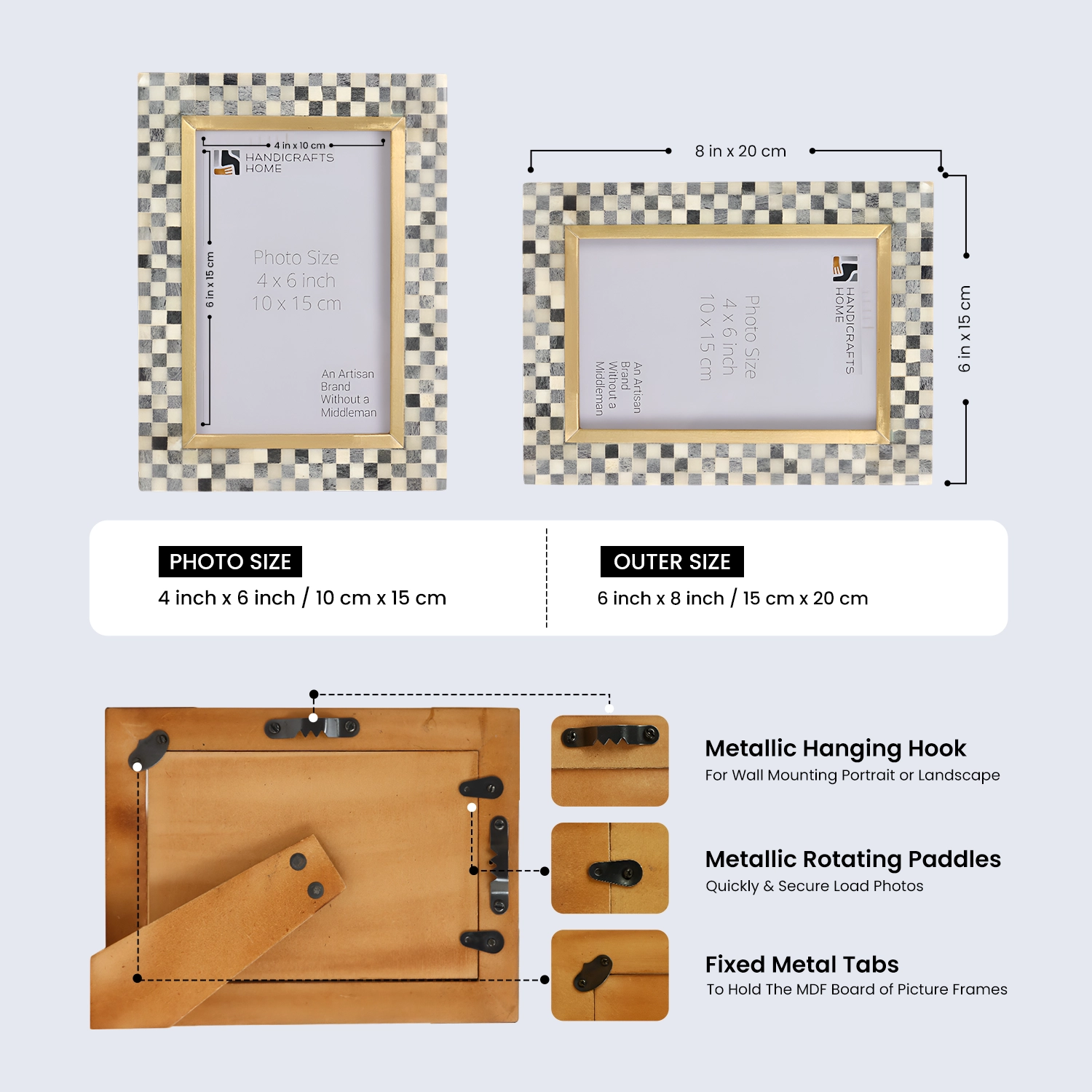 Bone Inlay & Brass Halo Pixels Pattern Picture Frame - 4x6